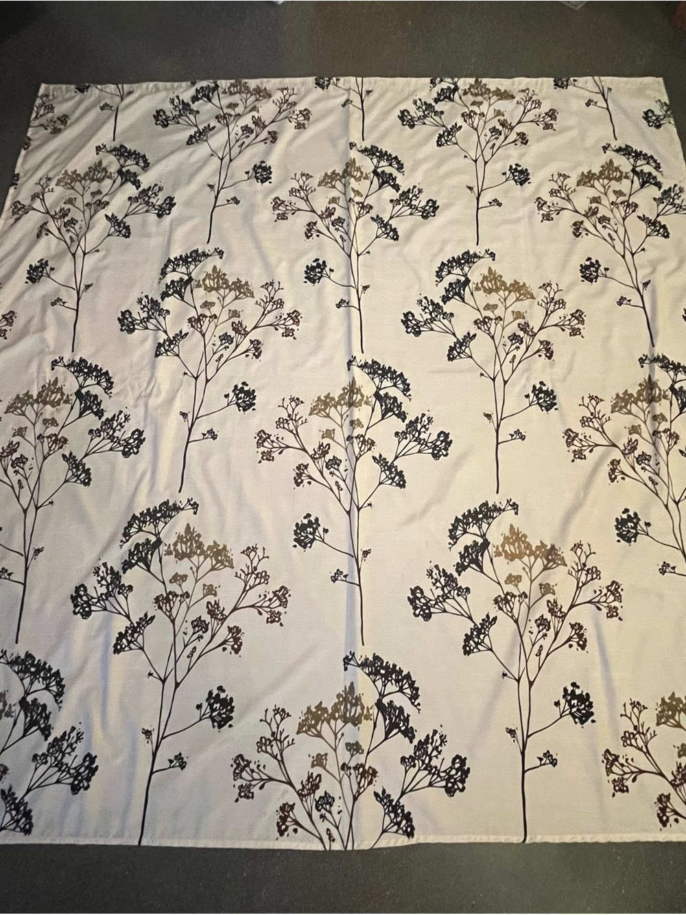 Floral Botanical Print Curtain Panel in Cream with Brown and Black